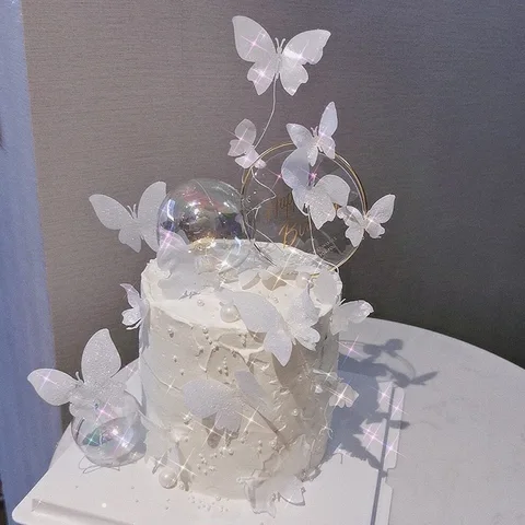 White Butterflies Cake Toppers