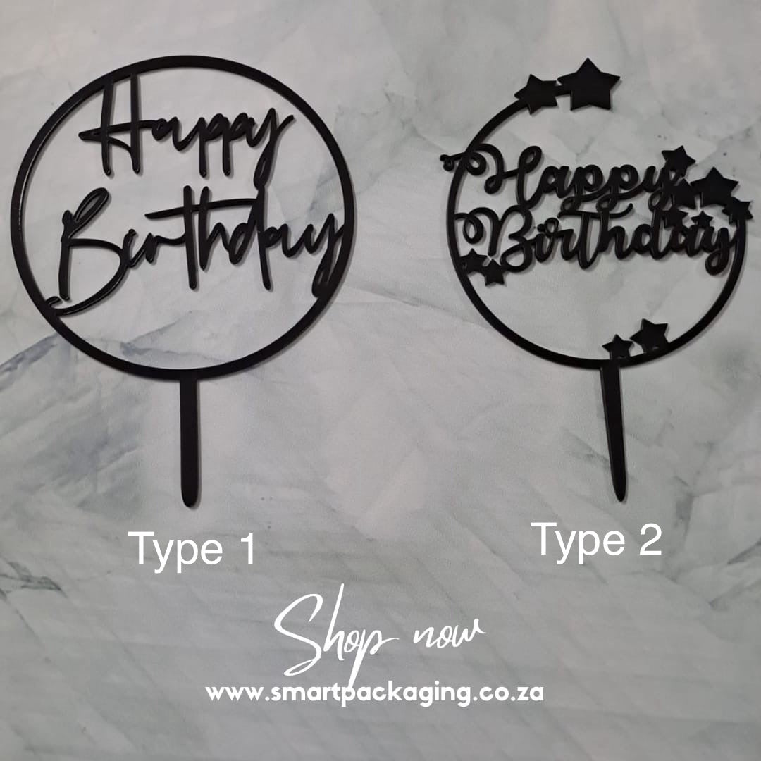 Black Thick Acrylic Happy Birthday Cake Topper