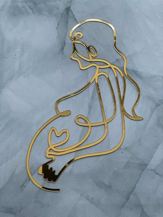 Gold Pregnancy Line Art Cake Decoration