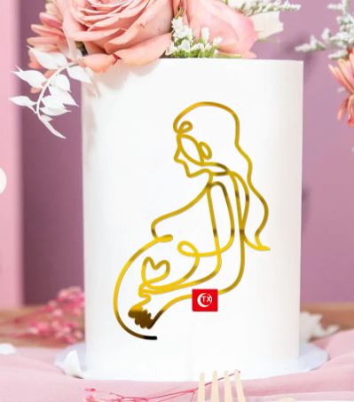 Classic Pregnancy Line Art Cake Decoration