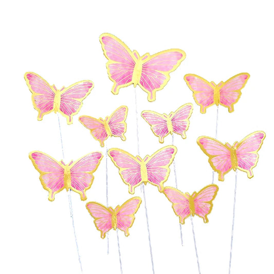 Pink with Gold Vains Butterflies Cake Toppers