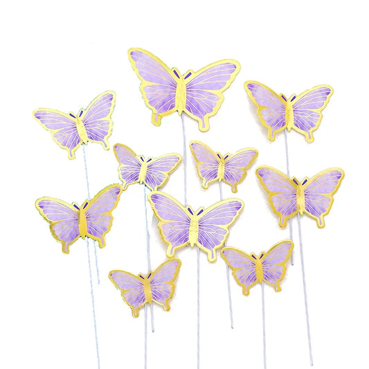 Purple with Gold Vains Butterflies Cake Toppers