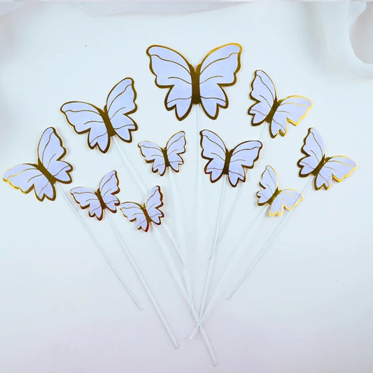 Blue with Gold Vains Butterflies Cake Toppers