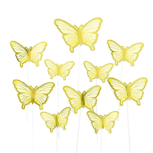 White  with Gold Vains Butterflies Cake Toppers