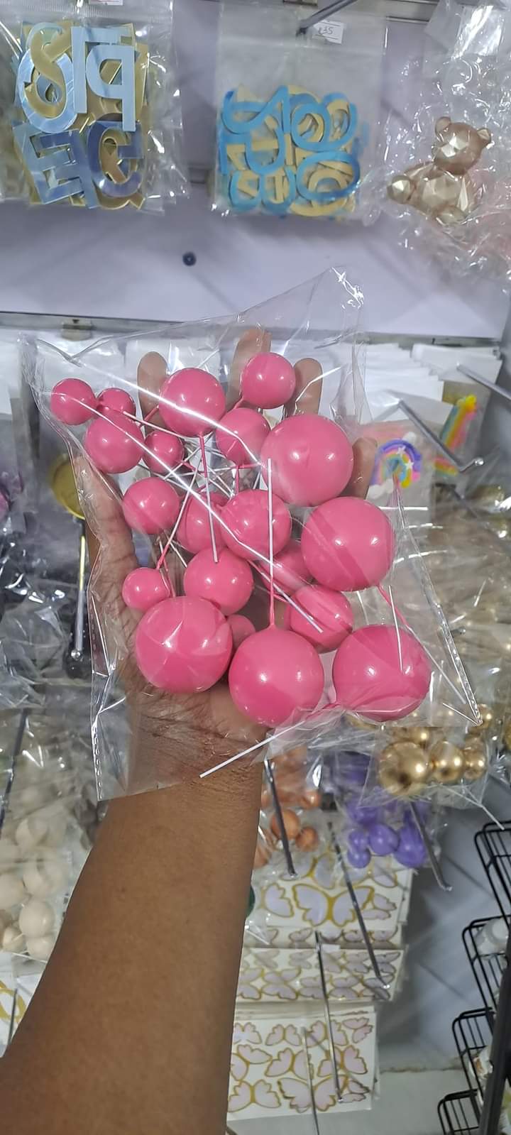 Dark Pink Faux Balls Cake Decorations