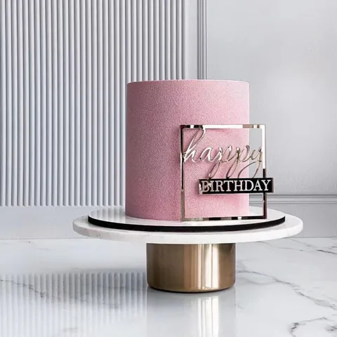Acrylic Square Happy Birthday Cake Charm