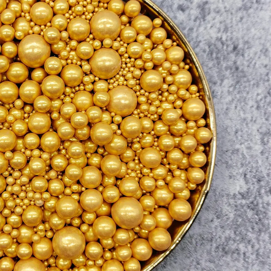 Gold Mixed Size Sugar Pearls