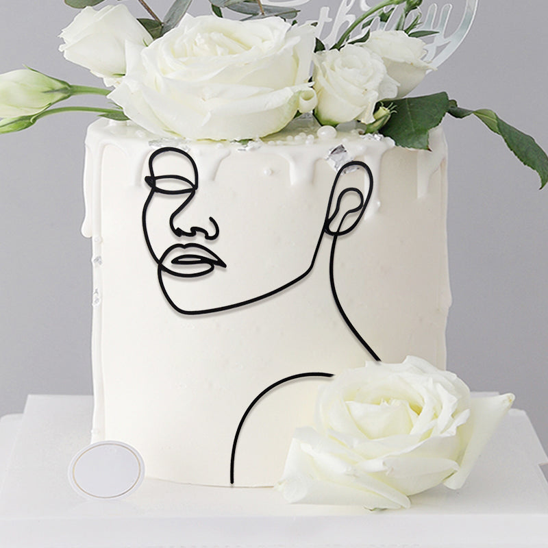 Simple Face Line Art Cake Decoration