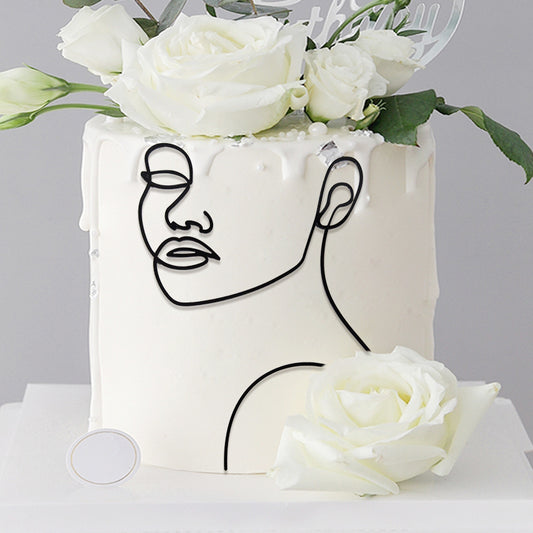 Simple Face Line Art Cake Decoration